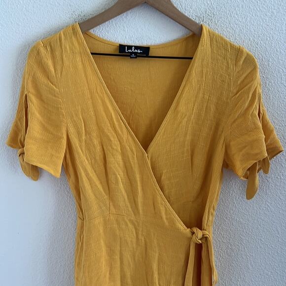 Lulu's Harbor Point Mustard Yellow Flutter Sleeve Wrap Dress Small - Picture 5 of 8